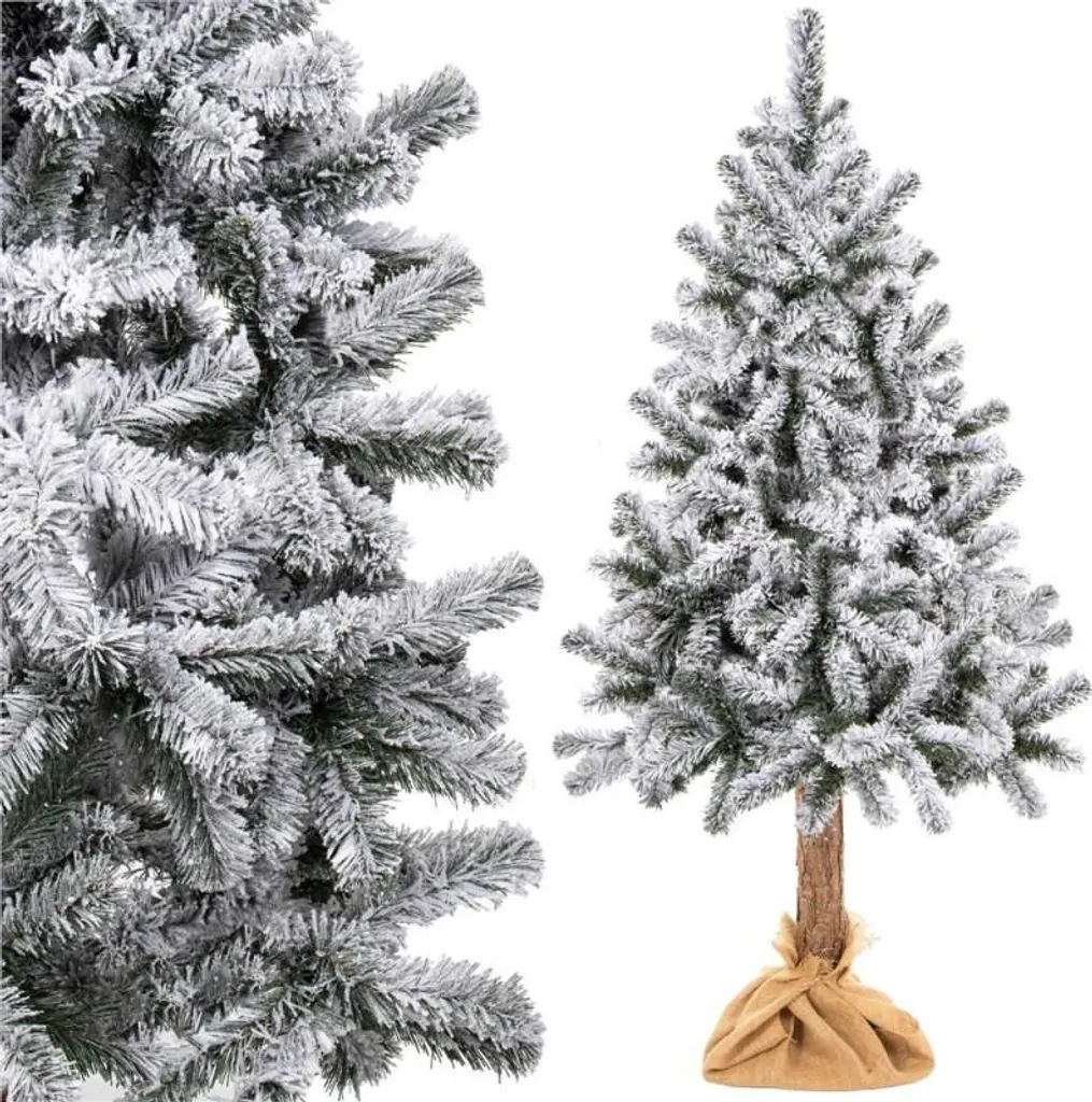 Sapin de Noël Enneigé sur Tronc 180 cm - Arbre Artificiel Slim Premium