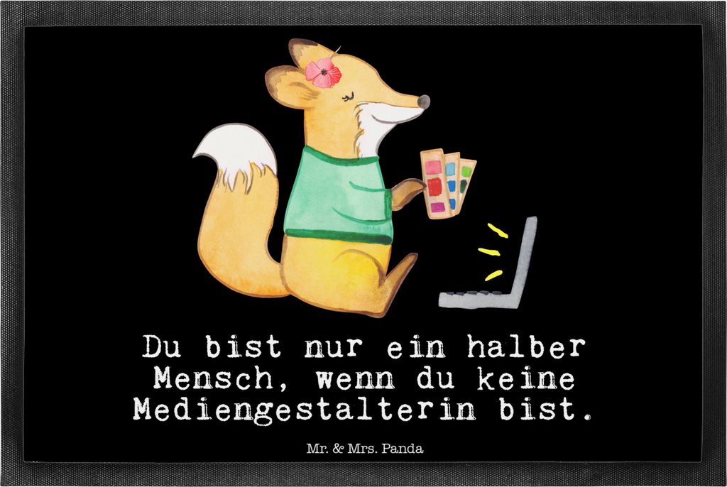 Mr. & Mrs. Panda fußmatte Mediengestalterin Herz 40 x 60 cm - Schwarz - Geschenk, Schmutzfangmatte, Fußabtreter, Türvorleger, Witzig, Mediengest...