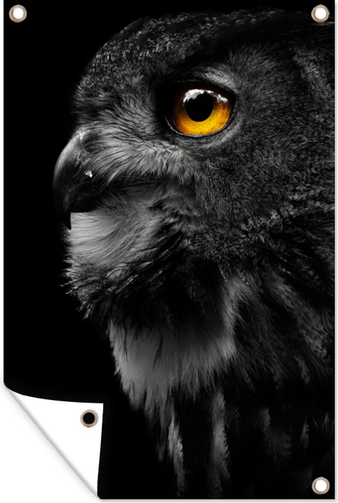 MuchoWow 40x60 cm Outdoor-Poster Gartendeko Sichtschutz Garten Poster für den Garten Eule - Vogel - Schwarz - Porträt