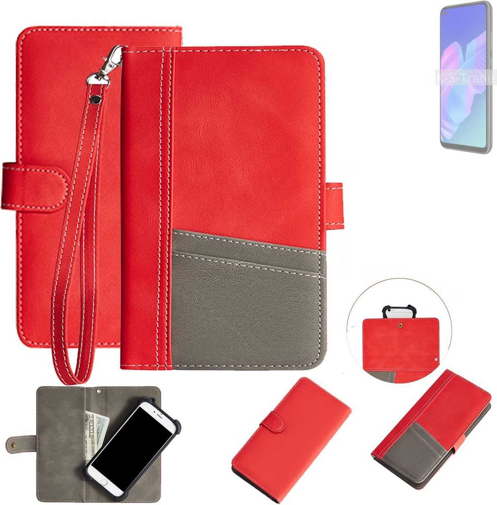 K-S-Trade Handy Schutzhülle für Huawei P40 lite E Hülle Portemonnee Brieftasche Klapphülle Kartenfächer Flip Wallet Case Etui