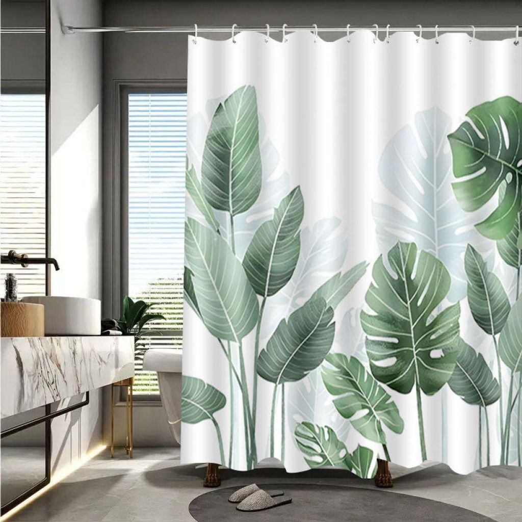 Záclona do sprchy, polyester, tropický motiv listů, rozměry Obrázek produktu 