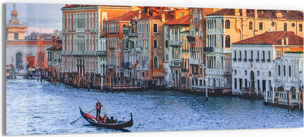 DEQORI Glasbild Echtglas 125x50 cm 'La Serenissima am Abend' Wandbild Bild modern Deko