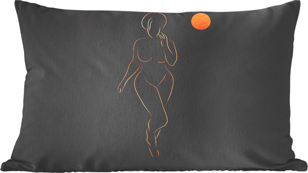 MuchoWow Zierkissen Sofakissen Wohnzimmer Dekokissen 60x40 cm Frau - Mond - Schwarz - Strichzeichnung - Kopfkissen - Polster mit Foto
