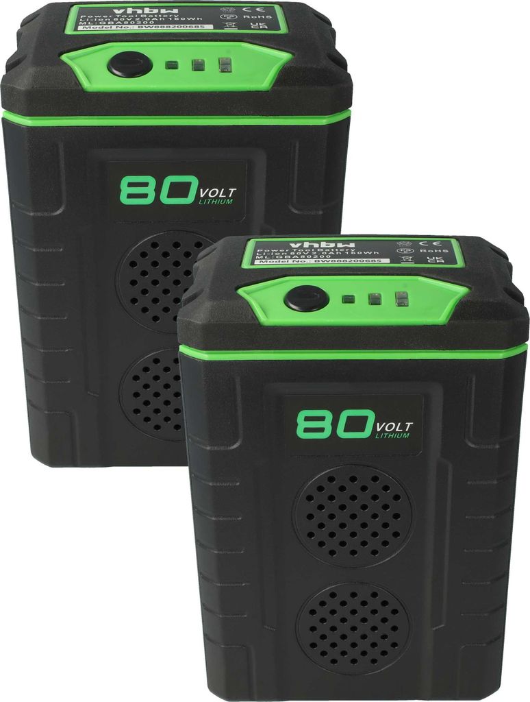 vhbw 2x Akku kompatibel mit Stiga SC 80 AE, ST 8051 AE, SHT 80 AE Rasenmäher (2000mAh 80V Li-Ion, 20 Zellen)