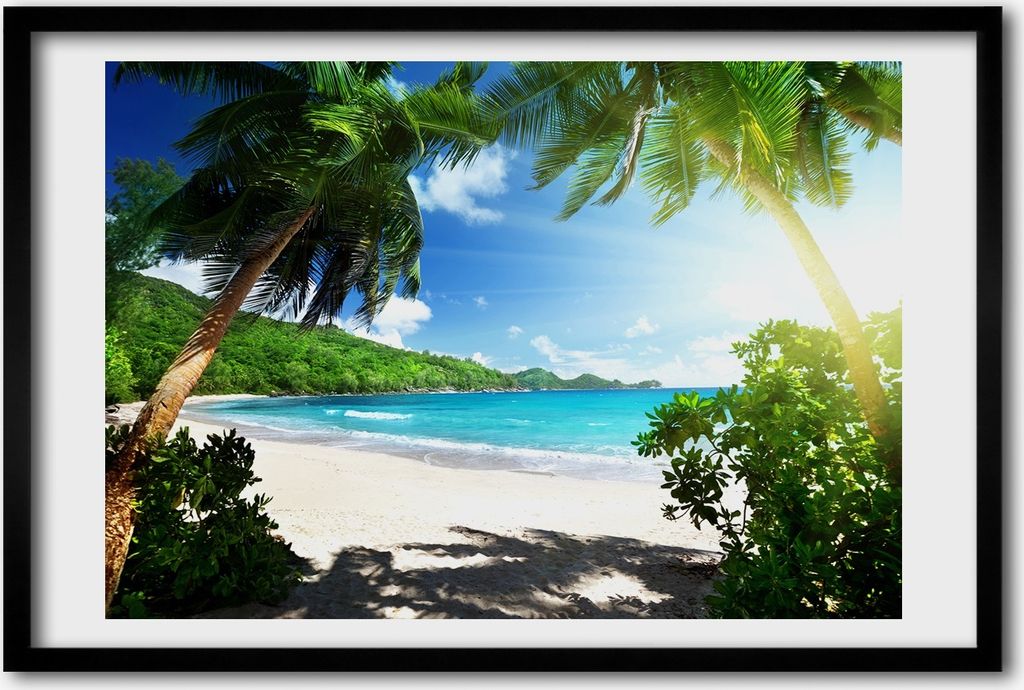Bild 60x40 MDF-Rahmen, Wandkunst Seychellen-Strand
