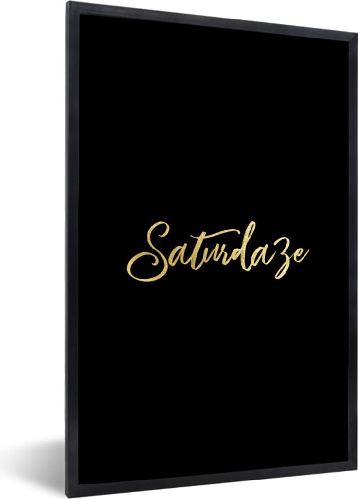 MuchoWow Gerahmtes Poster Wochenende - Gold - Schwarz 40x60 cm - Poster mit Schwarzem Bilderrahmen Wandposter Rahmen Foto Bilder - Papierdruck - ...