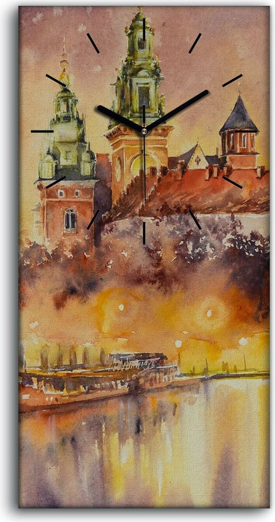 Wanduhr Uhr Wandbild Leinwand 30x60 Malerei Abstrakte Fluss Boot Gebäude - schwarze Hände