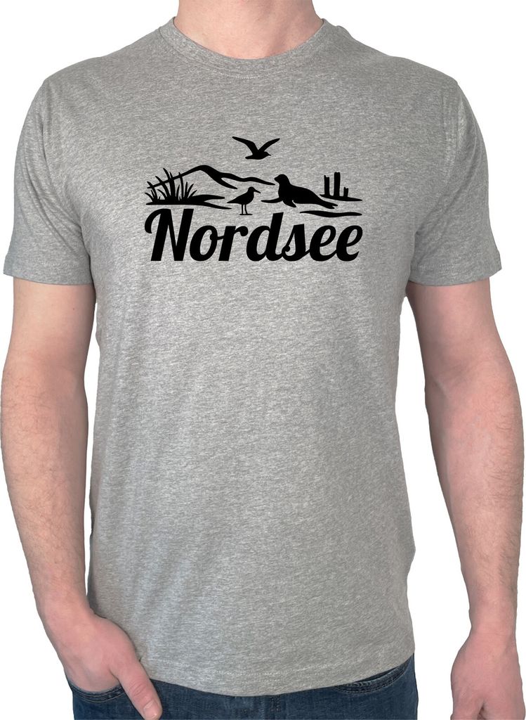 Huuraa Herren T-Shirt Nordsee Strandmotiv XXL Sport Grey Bio Baumwolle Fairtrade Herrenshirt Geschenkidee