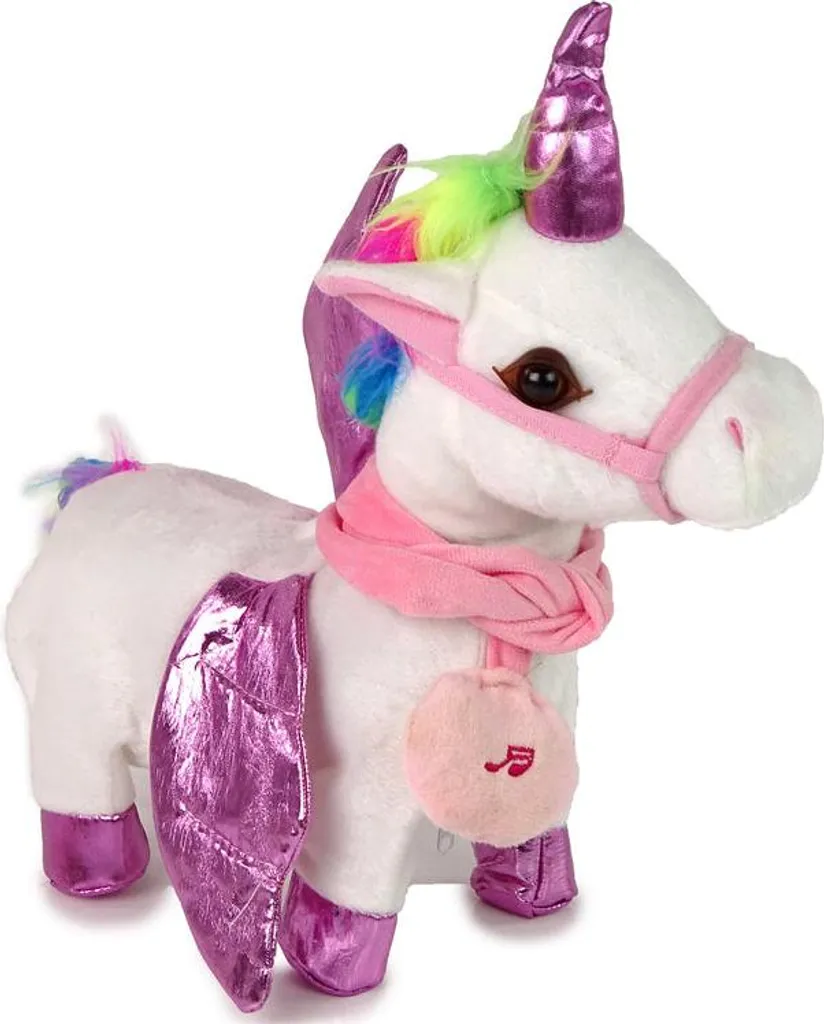 Jouet licorne interactive blanche ailes roses pour dormir et s'amuser