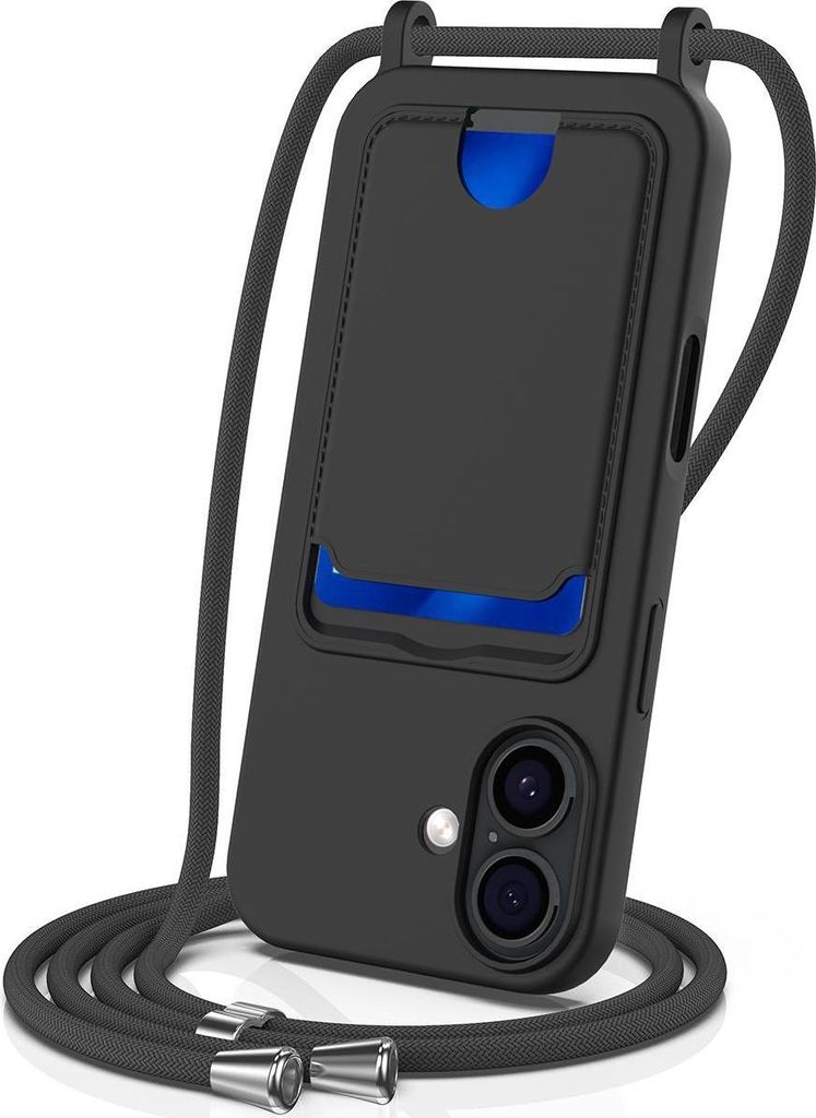 Mobigear Lanyard Card iPhone 17 Silikon Handykette mit Kartenhalter - Schwarz
