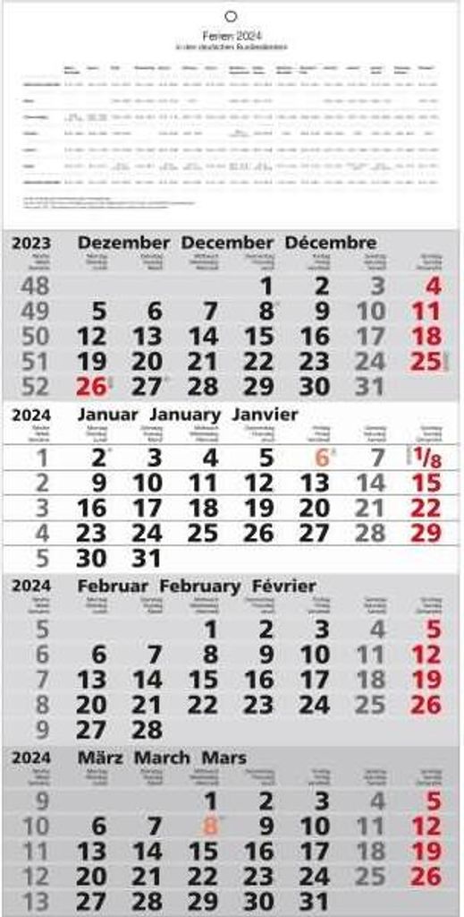 Kalender 4-Monatskalender 2026 60 x 30 cm Produktbild 