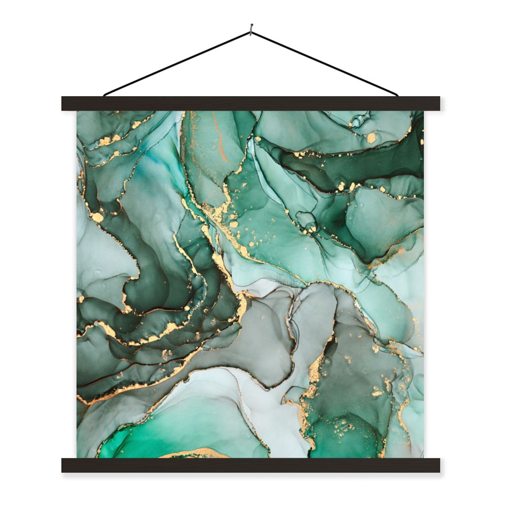 MuchoWow Textilposter Gold - Marmor - Grün - Luxus - Marmoroptik - Grau 40x40 cm mit schwarzem Rahmen - Fotos