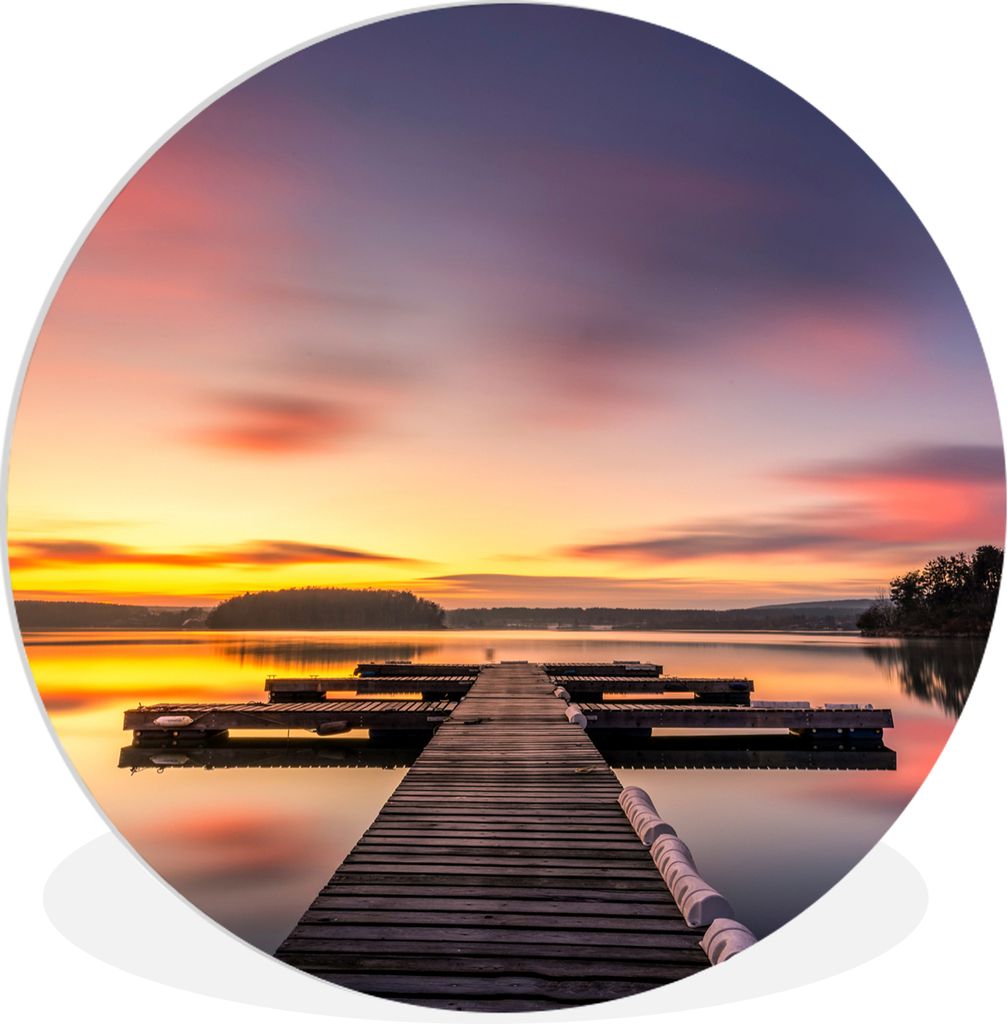 MuchoWow Rundes Wandbild - Runde Bilder Steg - Sonnenuntergang - Wasser - Meer - Spiegelung Ø 60 cm Kreis Wanddekoration Kunststoff - Wandkreis ...