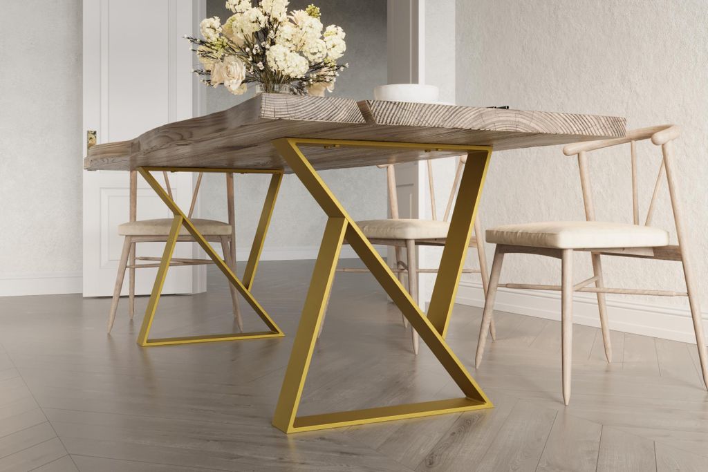 2er Set Tischbeine Tischgestell Tischkufen Tischfüße | 60x72cm Gold Flachstahl 100x10mm | für Esstisch Schreibtisch Stahl Industrial Metall