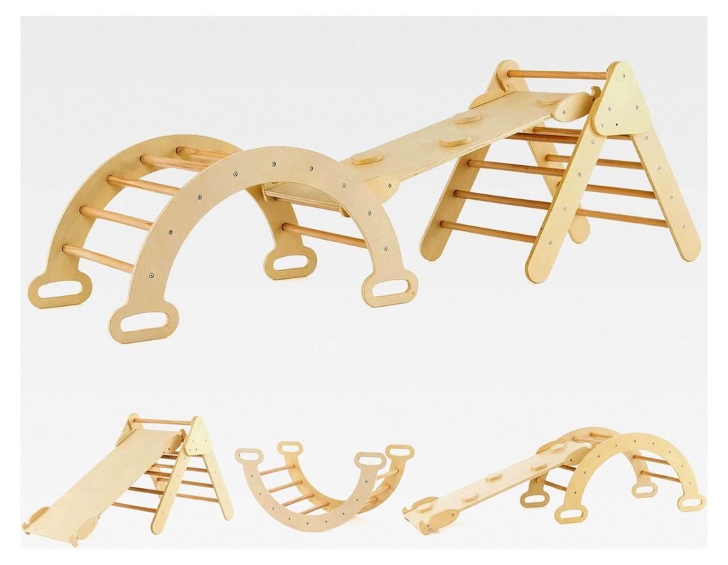 Kletterdreieck mit Kletterbogen und Rutsche, Holzdreieck für Kleinkinder ab 1 Jahr, Kletterspielzeug, Indoor Klettergerüst