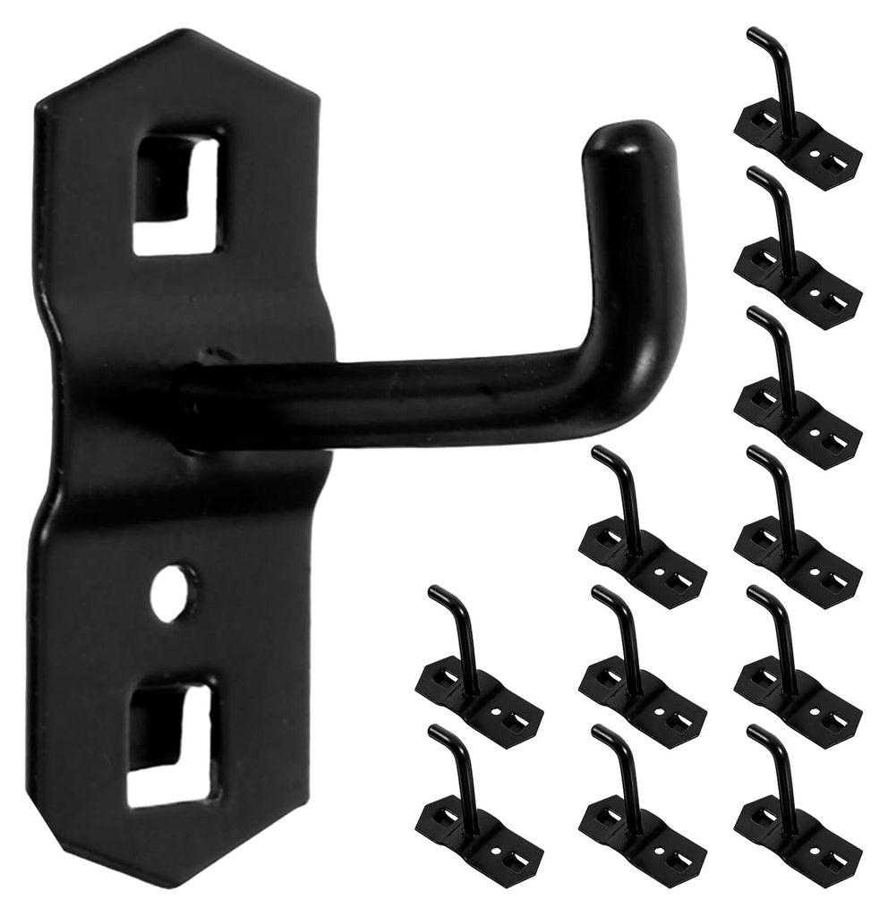 12 Stück Schwarze Lochwandhaken aus Stahl J-Haken für Metallregale und Verkaufsregale mit quadratischer Lochmontage und hoher Tragfähigkeit für...