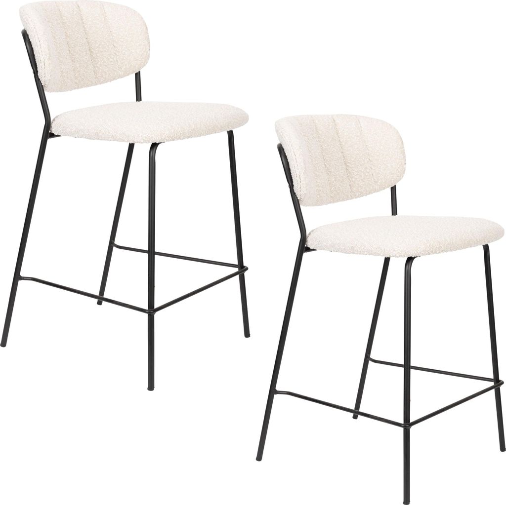 Housecraft Living Jolien Barhocker mit Rückenlehne 65 cm Schwarz/ Bouclé - 2 er Set