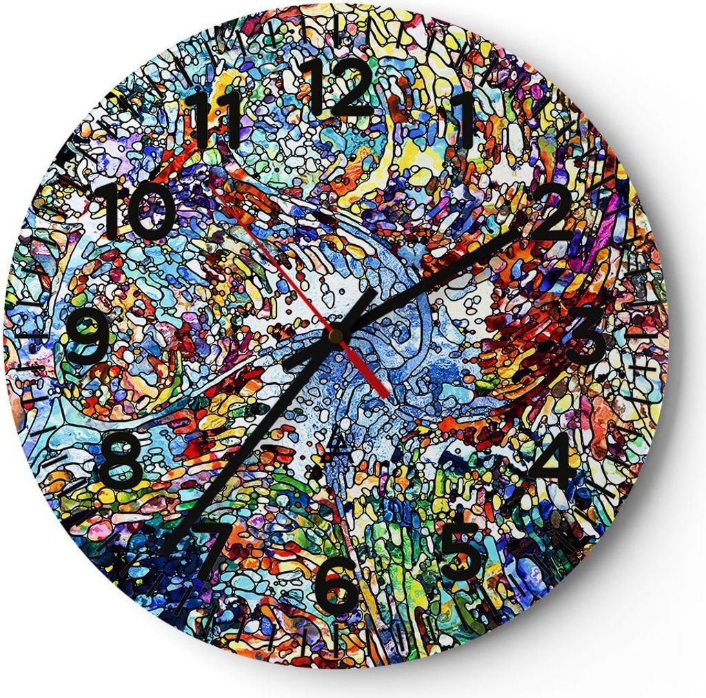 Wanduhr - Rund - Glasuhr - Abstraktion modern - 30x30cm - Schleichendes Uhrwerk - Lautlos - zum Aufhängen bereit - Dekoration Modern - Wanddekorat...