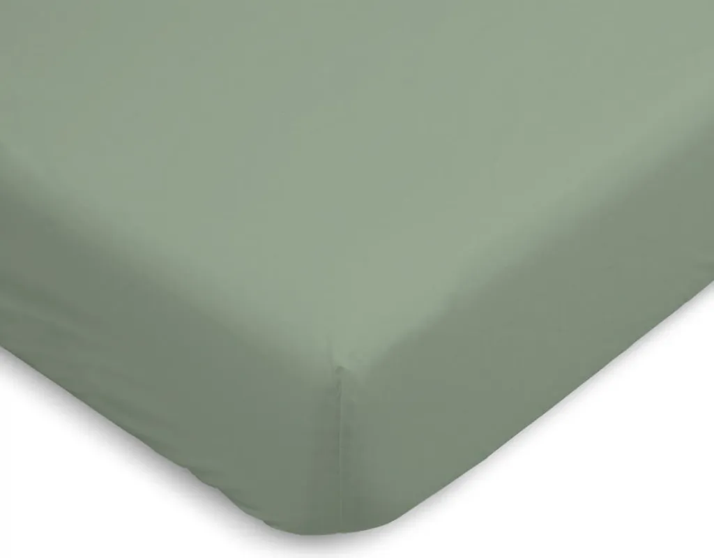 Drap housse 160x200 Sauge en Percale : fini les draps qui glissent