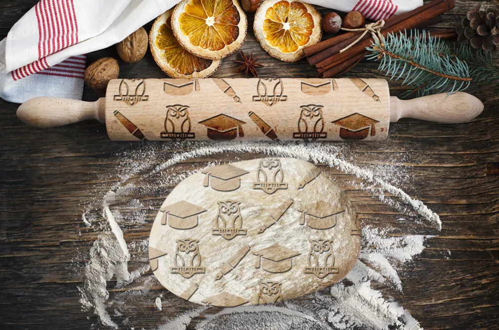 Mattarello in rilievo rilievo rullo perni incisi fiocchi di neve fiori modello per panettieri, pasticceria, torte, biscotti, fondente, pasticceria, biscotti (fiocchi di neve e fiori di Natale