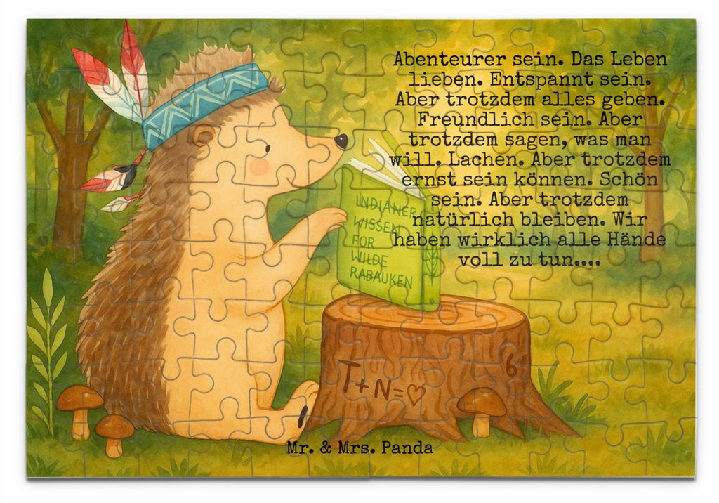 Mr. & Mrs. Panda Puzzle Igel Federschmuck Design 96 Teile - Weiß - Geschenk, Tiere, Lagerfeuer, 500, 1500, Puzzlespiel, Abenteuer, Camping, 2000, ...