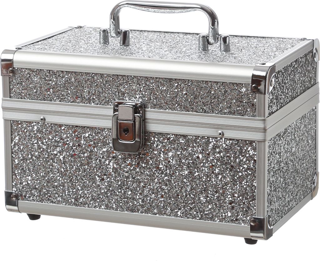 MARELIDA® Schmuckkoffer in Silber mit Glitzeroptik | Premium Schmuckkästchen für Schmuck