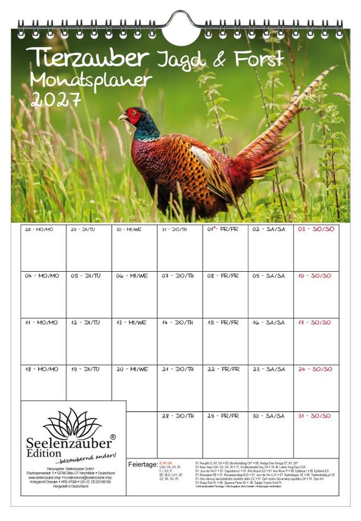 Tierzauber Jagd & Forst Planer DIN A4 Kalender für 2027 - Seelenzauber