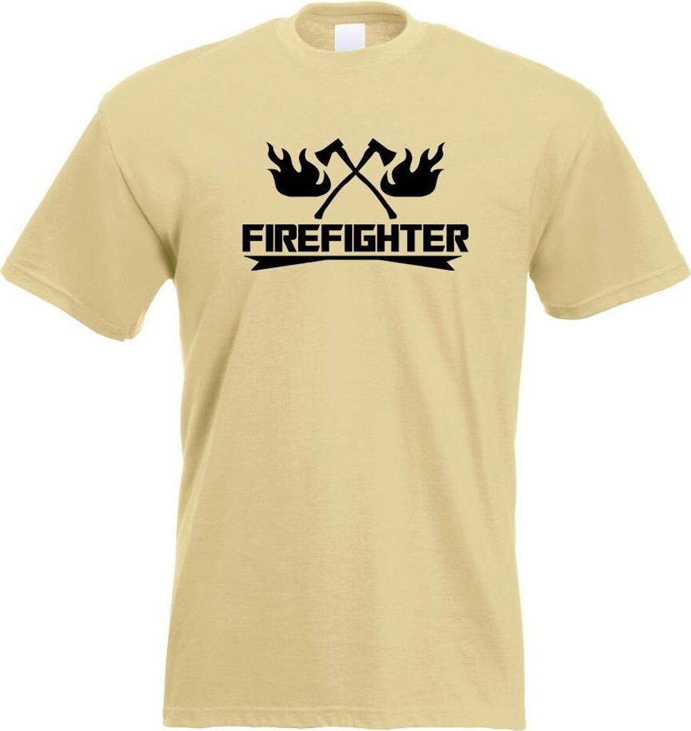 Kiwistar - T-Shirt - Khaki - Firefighter Feierwehrmann Motiv Bedruckt Funshirt Design Print - mit Motiv Bedruckt - Funshirt Design - Sport - Freize...