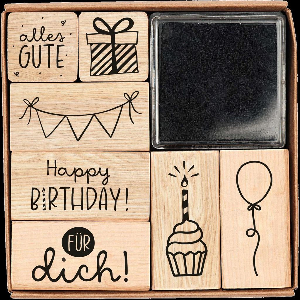 Stempel-Set für Geburtstag mit 7 Stempeln und Stempelkissen Produktbild 