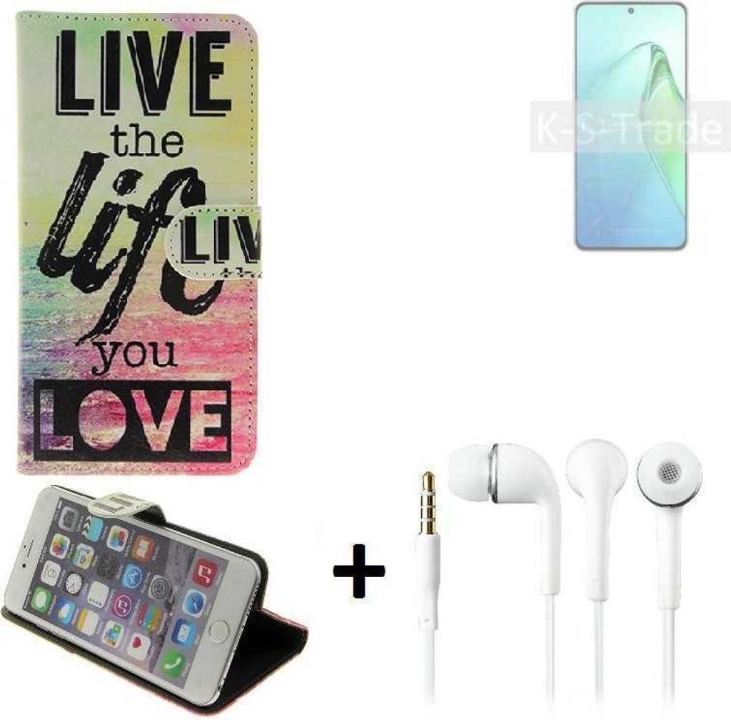 K-S-Trade Schutz Hülle kompatibel mit Oppo Reno8 Pro+ 360° Wallet Case ''live life love'' Tasche Handy Hülle Etui Smartphone Flip cover