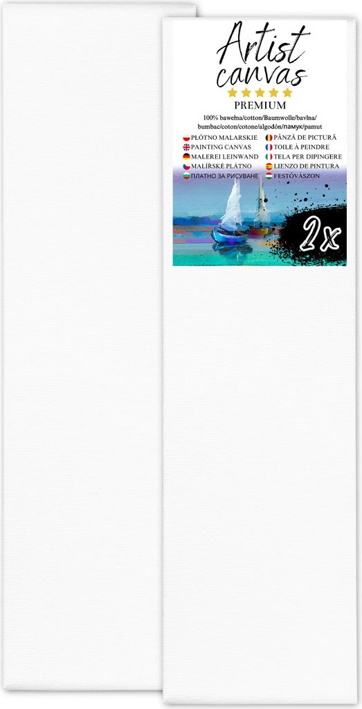 2x Leinwand auf Keilrahmen 100% Baumwolle 280 g/m² Weiß grundiert 40X140 cm