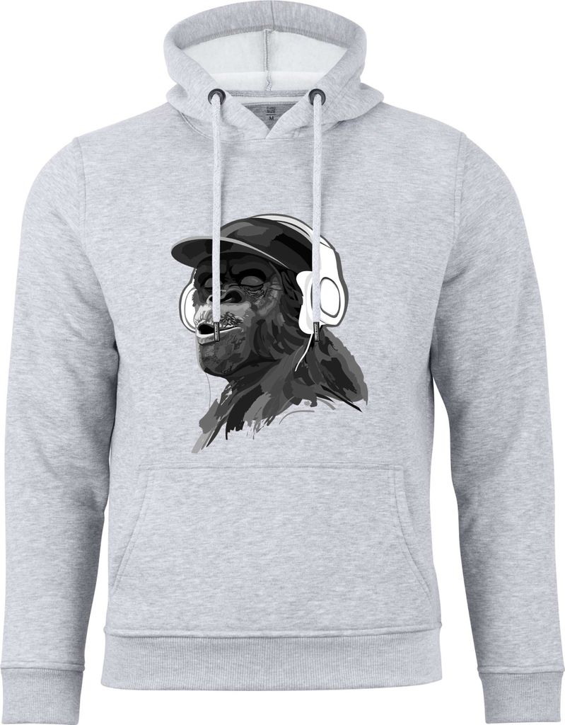 Cotton Prime Kapuzensweatshirt mit Affenmotiv - Monkey mit DJ-Kopfhörer XL grau