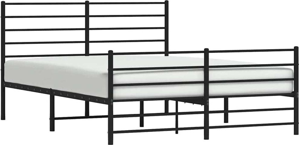 A black metal bed frame with a white mattress, shown against a white background.