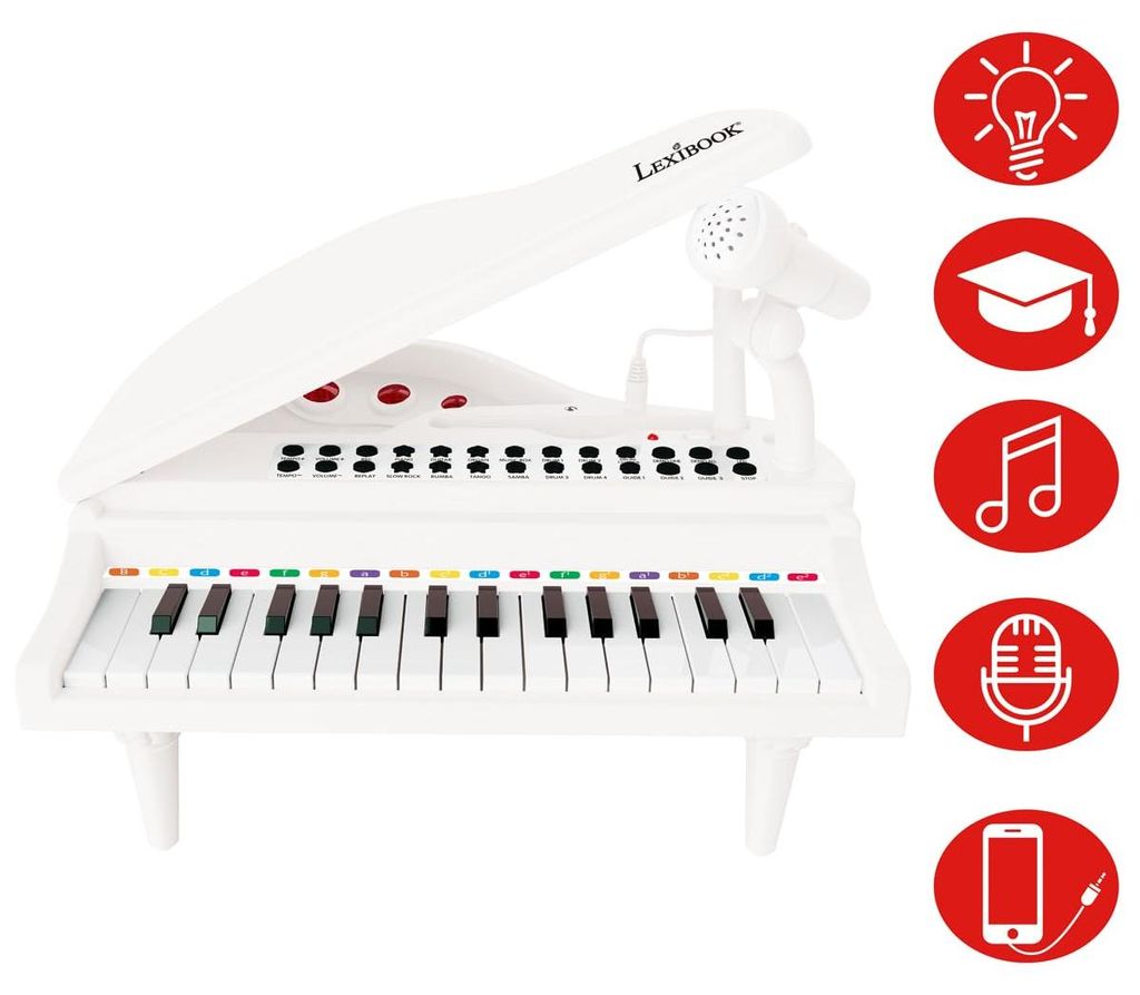 Lexibook, My First Piano, Klavier für Kinder, Leuchttasten, Lernmodus, 29 x 31 cm, Tempo- und Lautstärkeregelung, ab 3 Jahren, weiß, K731