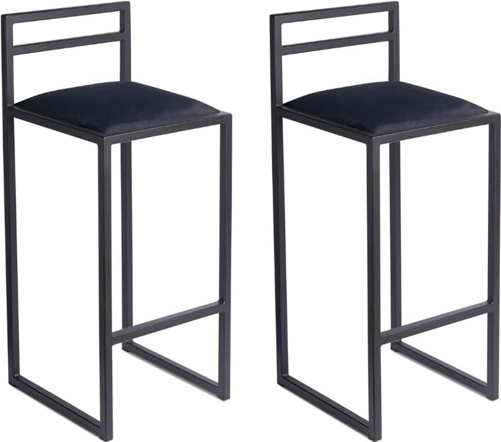 Barhocker 2er Set Schwarz 95 cm mit Lehne – Metall Barstuhl mit Polstersitz – Industrial Loft Style - Schwarz