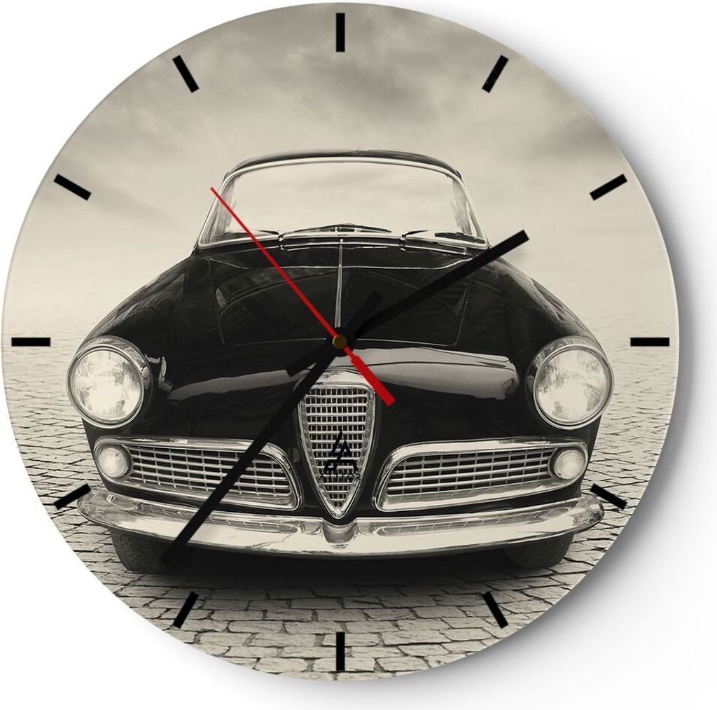 Wanduhr - Rund - Glasuhr - Alpha Romeo Giuletta - 30x30cm - Schleichendes Uhrwerk - Lautlos - zum Aufhängen bereit - Dekoration Modern - Wanddekor...