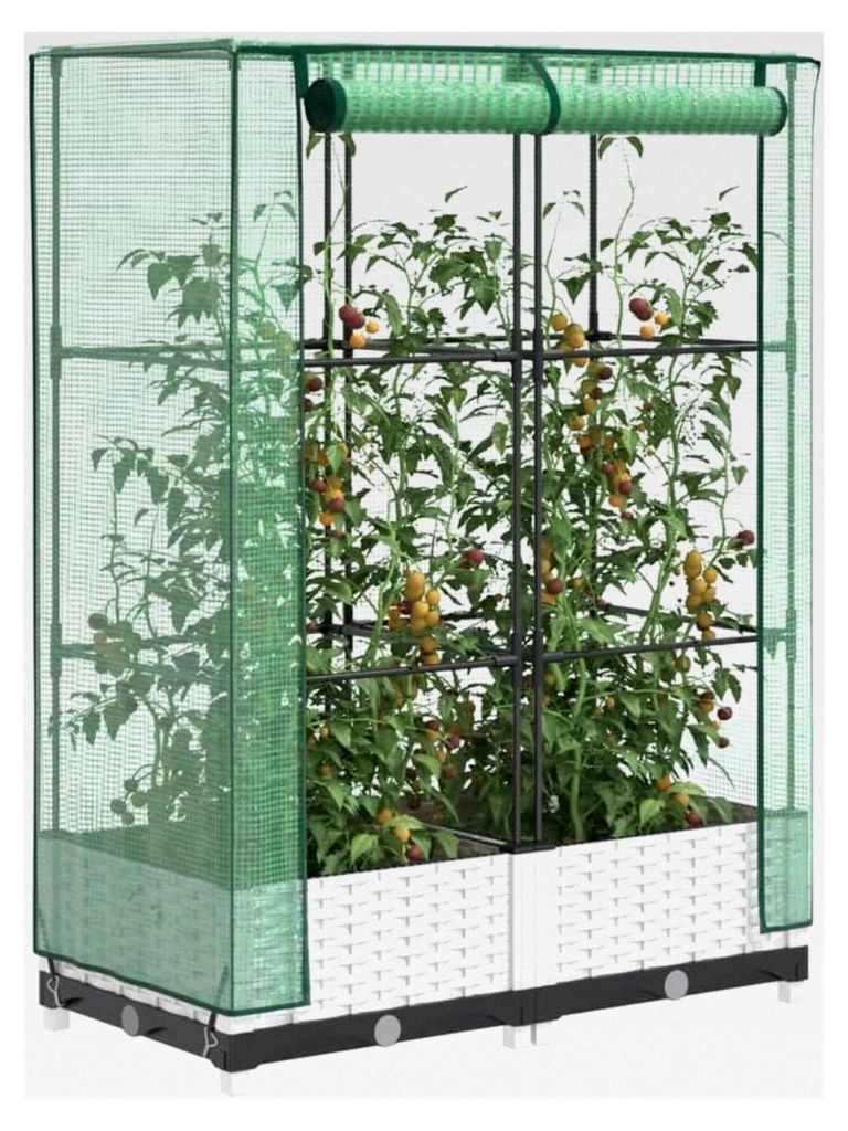 Hochbeet mit Gewächshausaufsatz in Rattan-Optik 80x40x123 cm