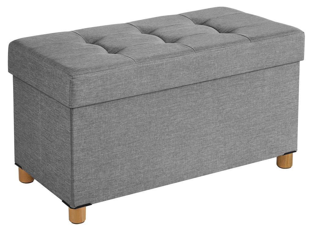 Sitzhocker mit Stauraum - Bank/Ottomane - Mit Füßen - Holzgestell - Stoff - Modernes Design - Gepolsterte Sitzfläche - 38,1×76,1×40,1 cm - Grau