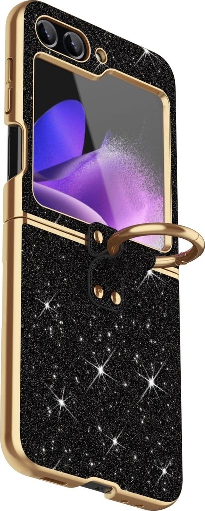 Für Samsung Galaxy Z Flip7 FE / Flip6 5G Glitzer Hülle Farbverlauf und Ringhalterung Schwarz