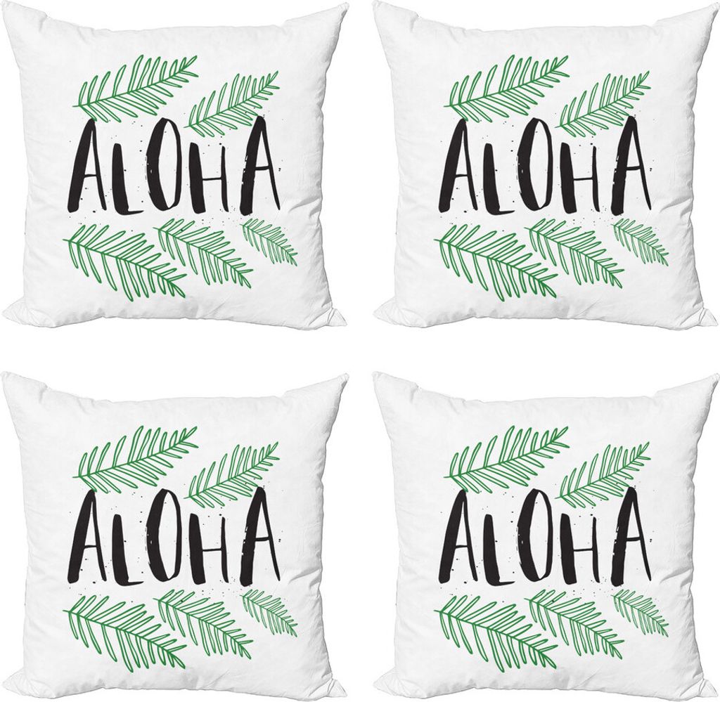 ABAKUHAUS Aloha Kissenbezug Set (4 Stück), Tropic Blätter und Inky Text, Moderner Doppelseitiger Digitaldruck, 45 cm x 45 cm, Charcoal Grau Grün
