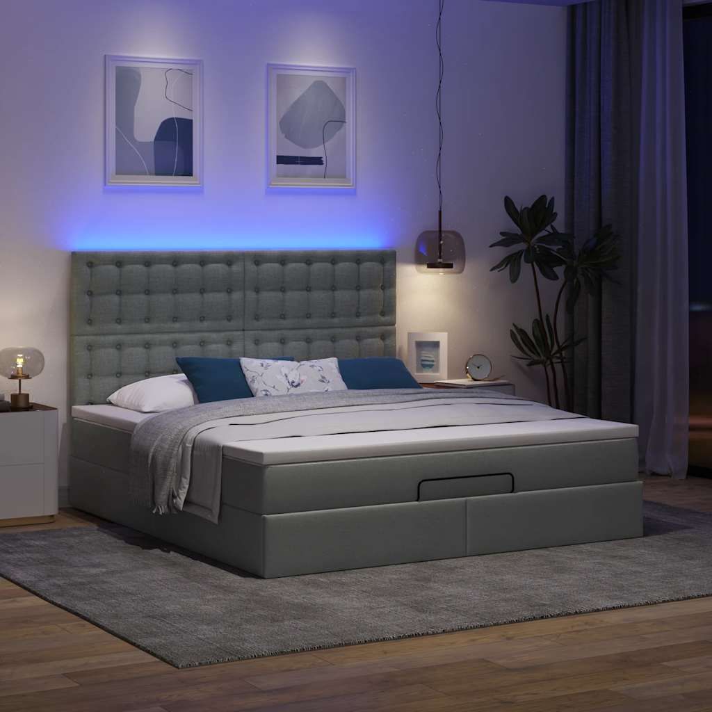 Maison Exclusive - Ottoman-Bett mit Matratze & LEDs Dunkelgrau 180x200 cm Stoff