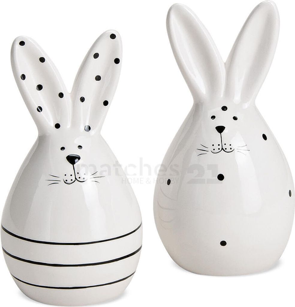 Osterhasen weiß schwarz 2er Set 14 cm