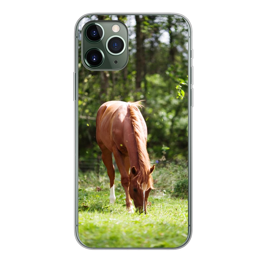 MuchoWow Handyhülle Schutzhülle Hülle für iPhone 11 Pro Pferd - Blumen - Licht Silikon Softcase Handy Hülle - Handy