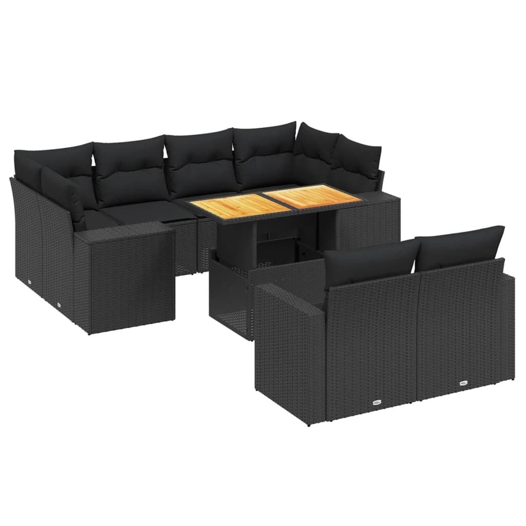 SYFAX 11-tlg. Garten-Sofagarnitur mit Kissen Schwarz Poly Rattan