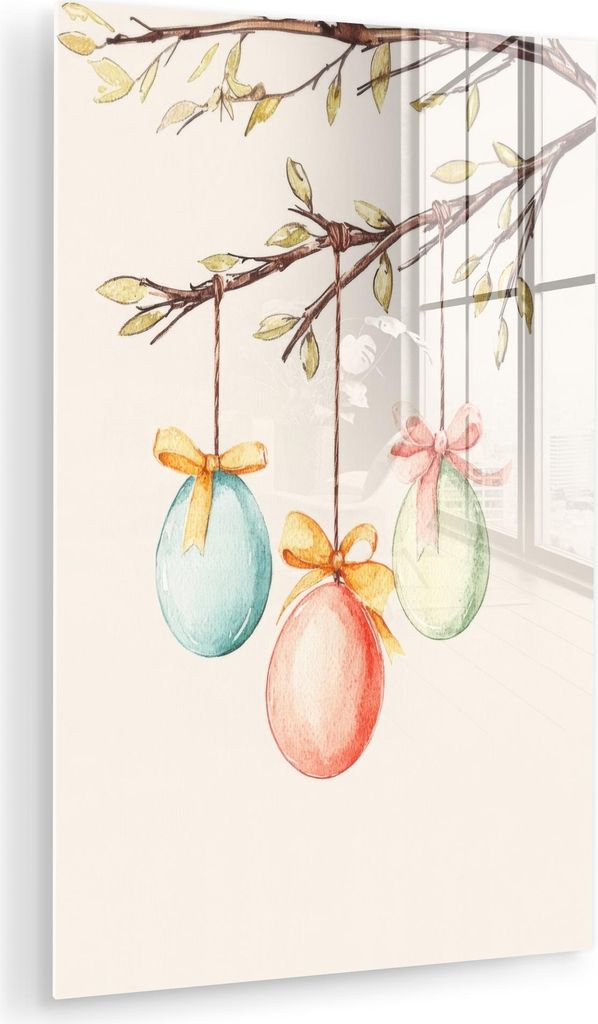 MuchoWow Glasbilder - Bilder auf Wandbild - Foto auf Glas Osterkuchen - Schleife - Eier 20x30 cm Wanddekoration aus Glas - Acrylglasbild - Acrylbil...