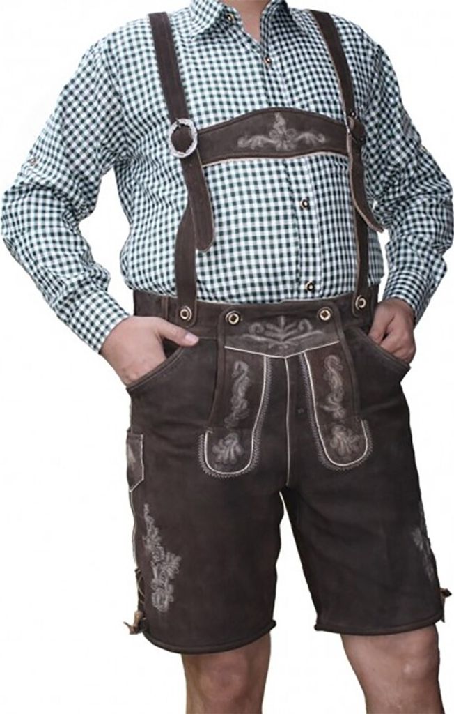 Kurze Trachten Lederhose Wildbock Ziegenleder mit Hosenträger Braun, Größe:60/4XL