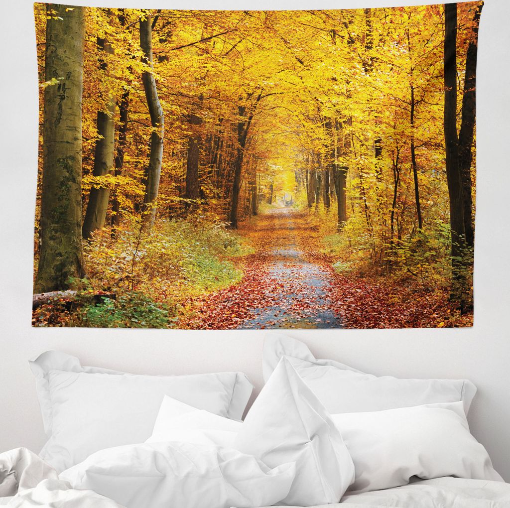 ABAKUHAUS Wald Wandteppich, Laubblätter Herbst aus Weiches Mikrofaser Stoff Waschbar ohne Verblassen Digitaldruck, 150 x 110 cm, Gelb und Braun