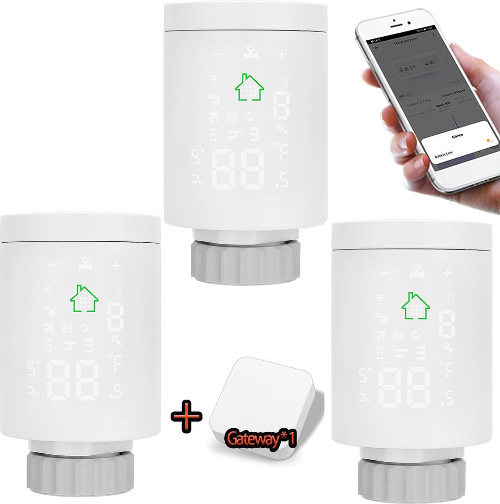 3X Tuya ZIGBEE3.0 Smart Heizkörperthermostat Thermostatventil Programmierbares Heizkoerperventil APP-Steuerung Sprachsteuerung Kompatibel mit Alex...