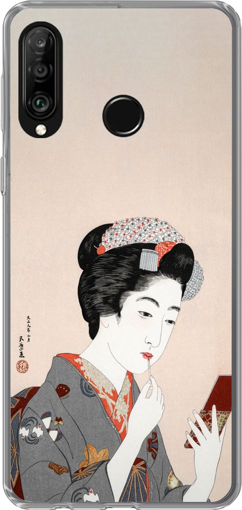 MuchoWow Handyhülle Schutzhülle Hülle für Telefoonhoesje Huawei P30 Lite Japanisch - Frau - Make-up - Altmodisch Silikon Softcase Handy Hüll...