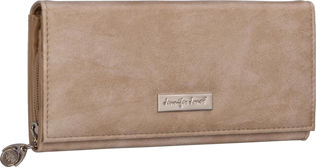 A beige JENNIFER JONES women's wallet is shown against a white background.
